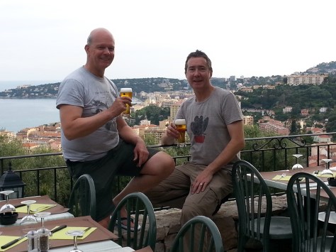 Relaxing after a day on the road and celebrating the end of our first week on the road. 