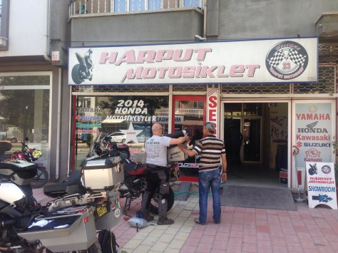 Steve sorting out his tyres at Harput Motorcycles. 