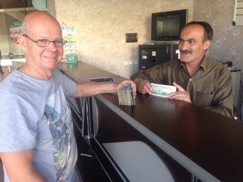 Converting the few US$'s we had into Iranian which you count in the thousands! This was US$400 being exchanged. 